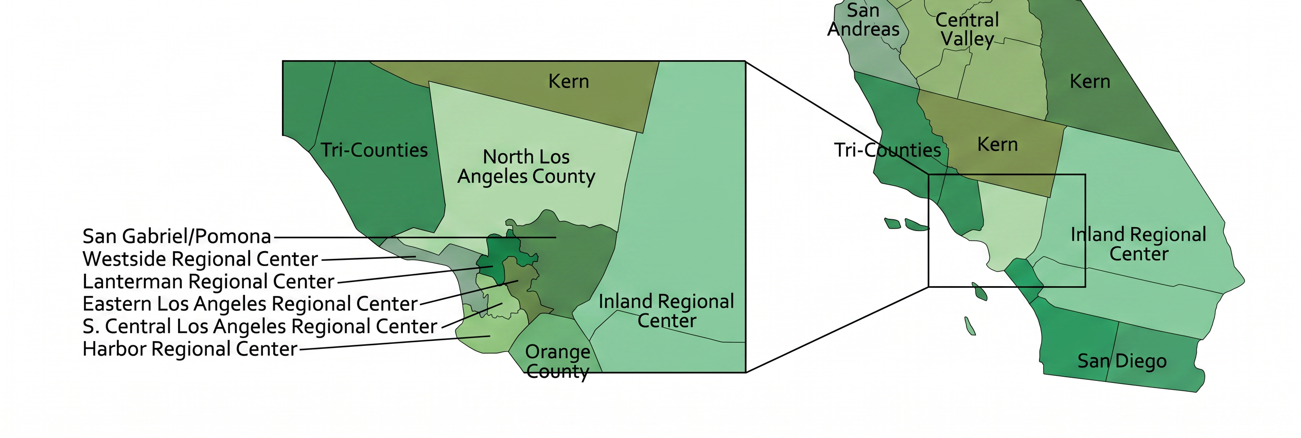 Map of Southern California regional center service areas